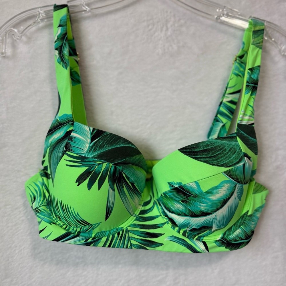 TiniBikini Swimwear Green Tropical Leaf Print Bikini Top Size Large